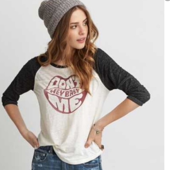 American Eagle Outfitters Tops - American Eagle Raglan Burnout Graphic Tee